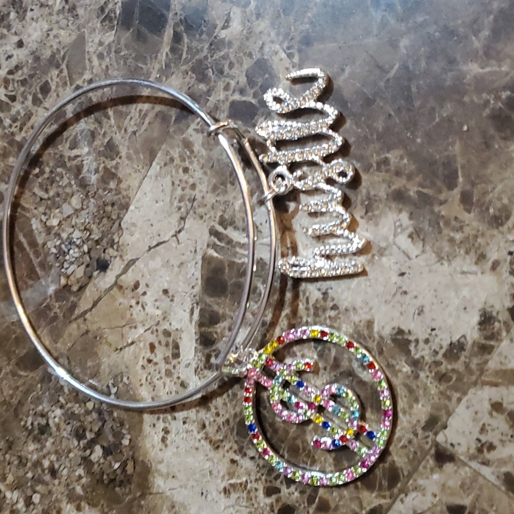 Ladies Charm Bracelet Silver with Rinestones
